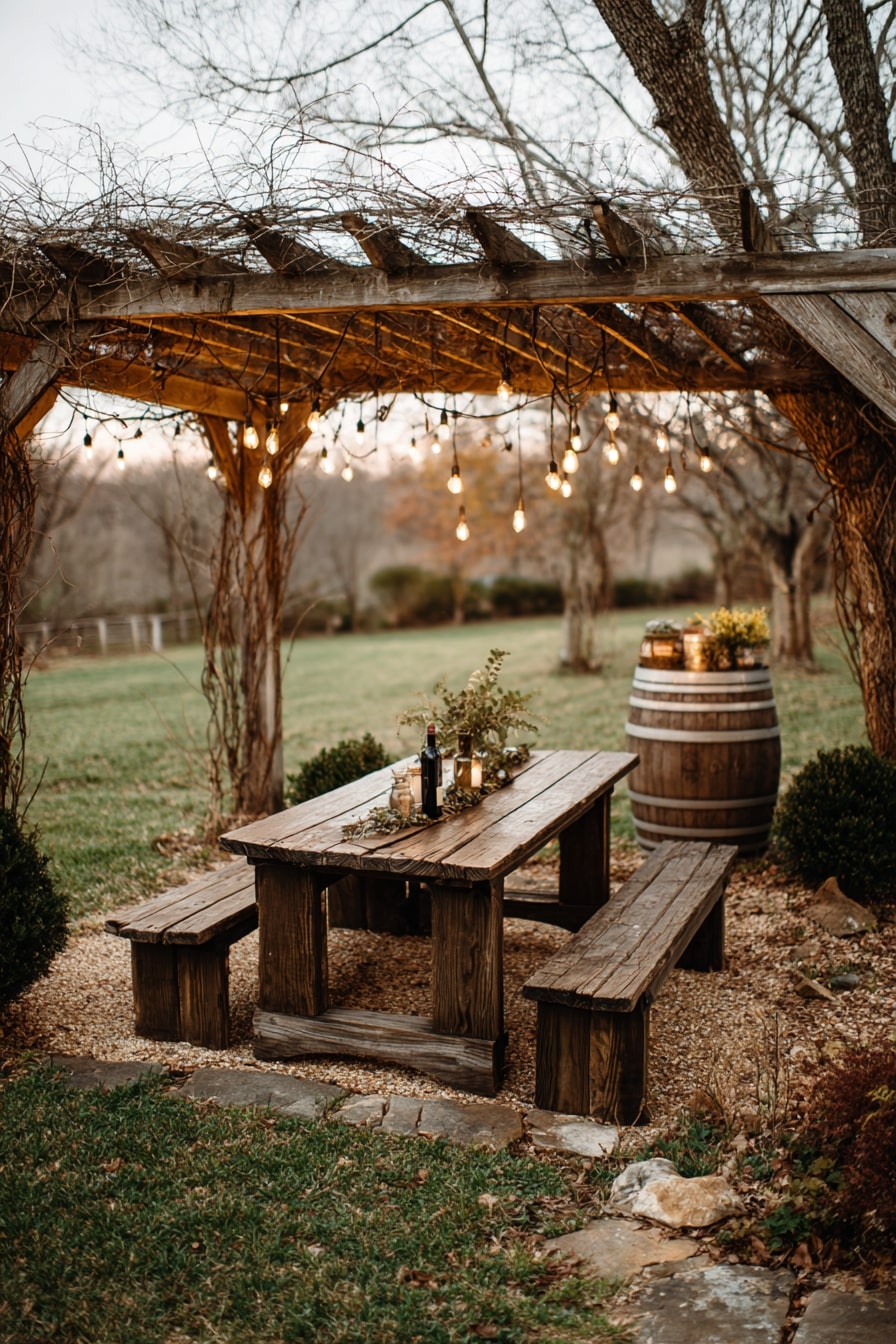 Rustic Farmhouse Patio with Cozy Ambience