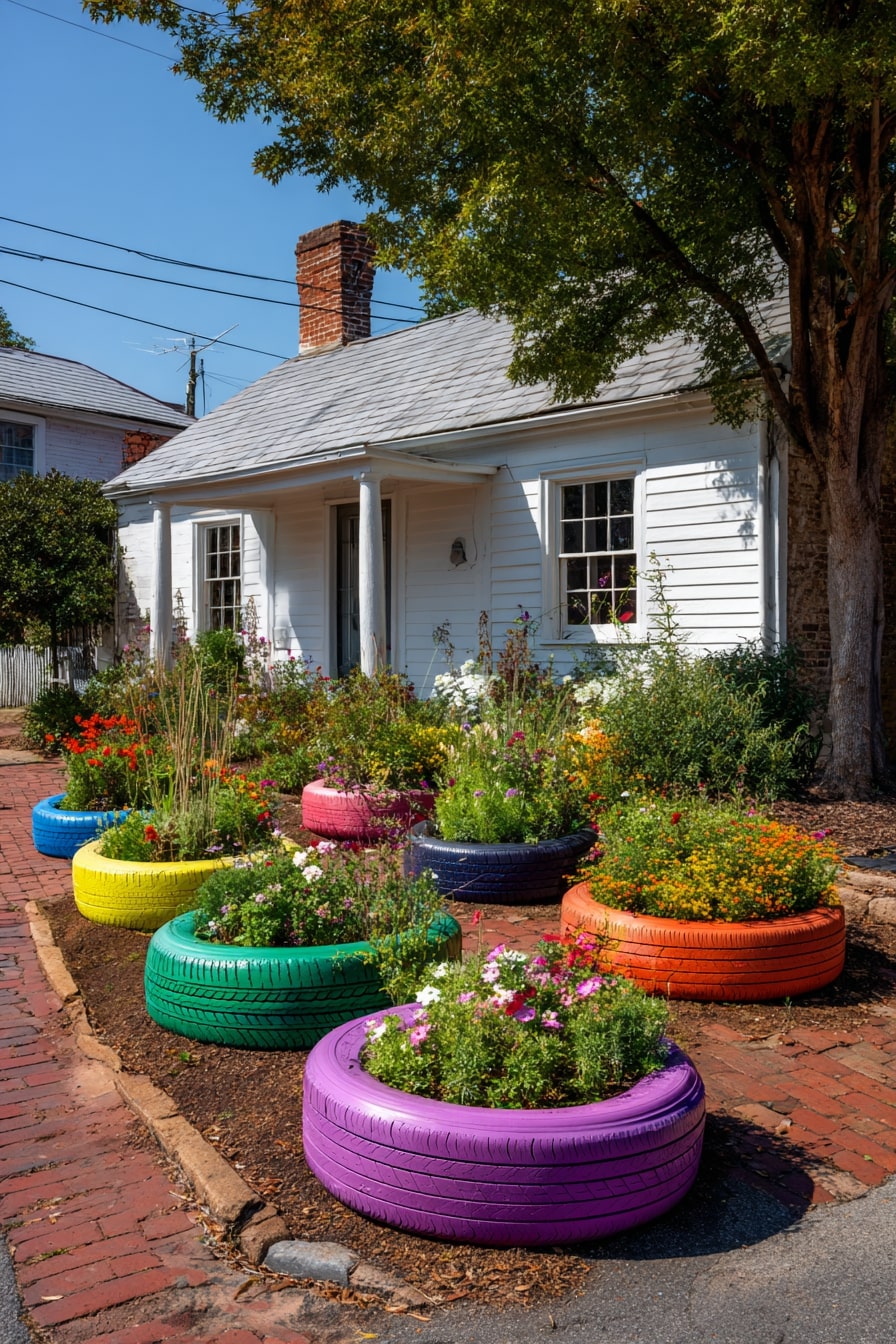 Brighten Spaces with Tire Flower Bed