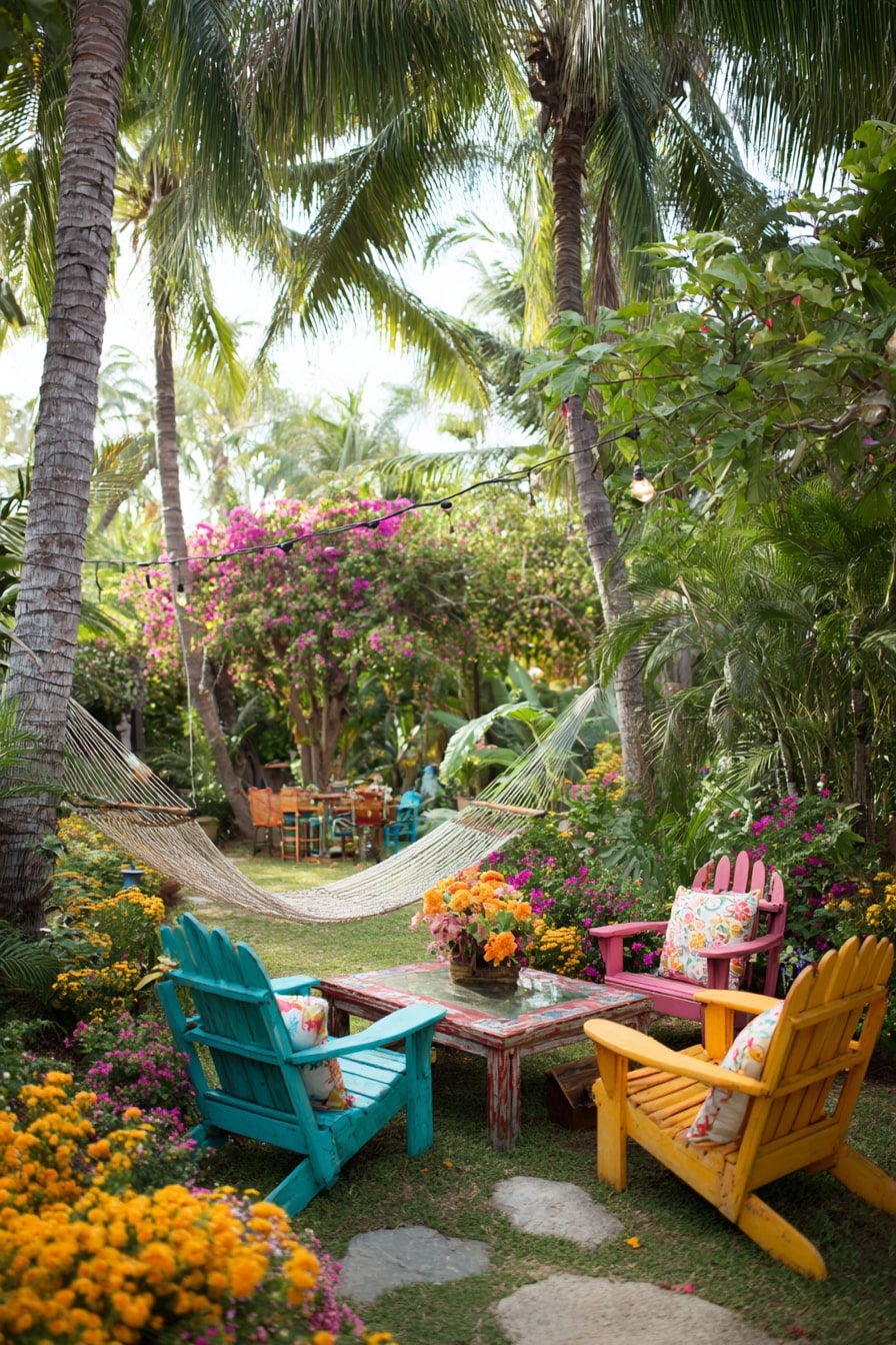 Tropical Oasis Patio with Colorful Charm