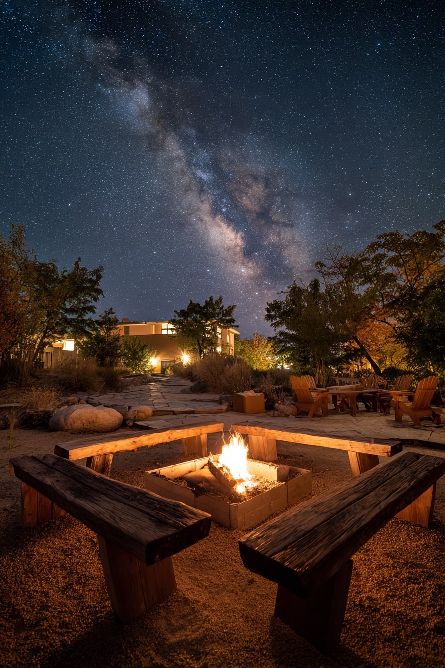 White Stone Fire Pit Under the Stars