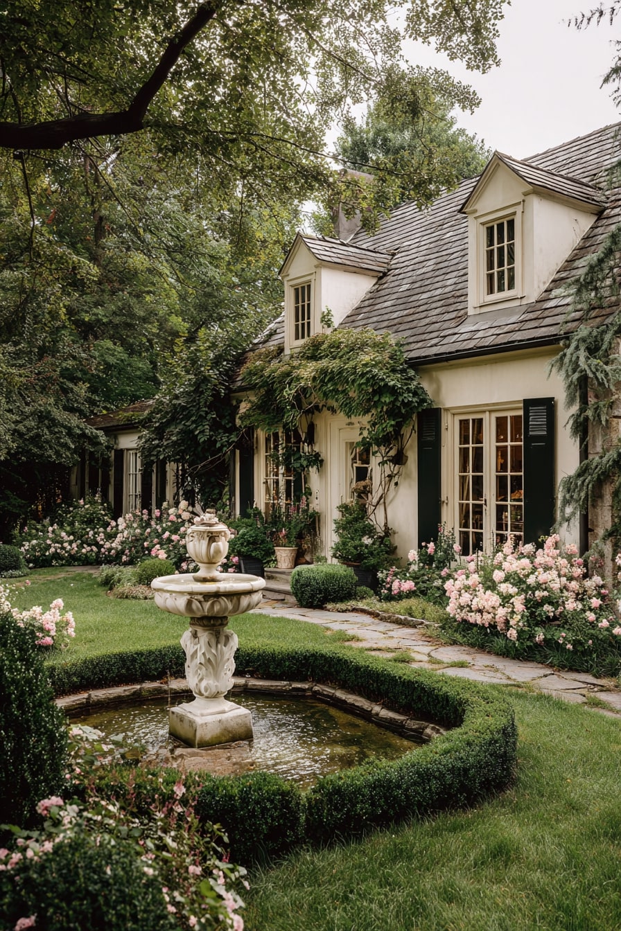 Classic Garden Fountain with White Stone Accents