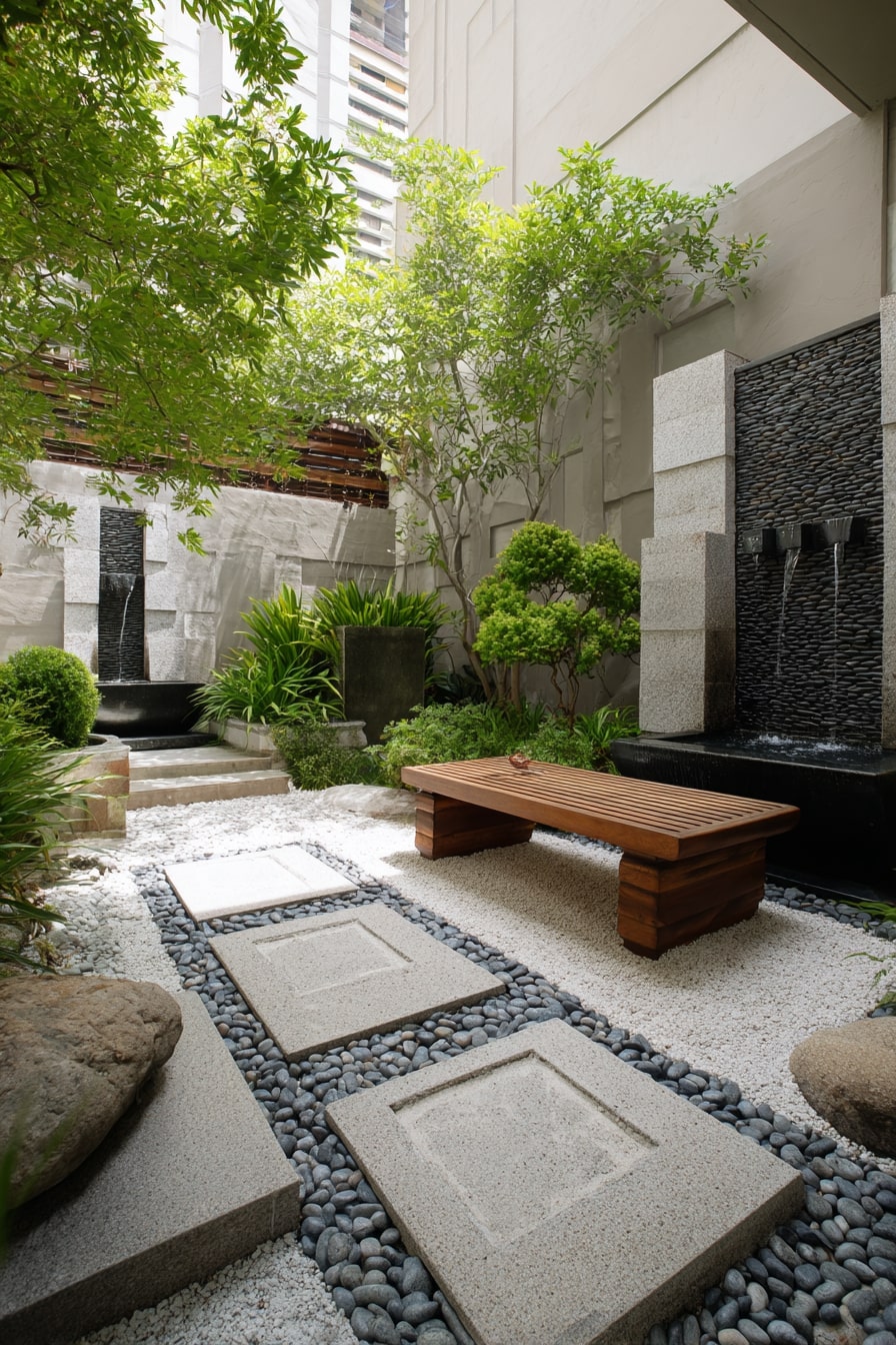 Tranquil Courtyard with White Stone Path