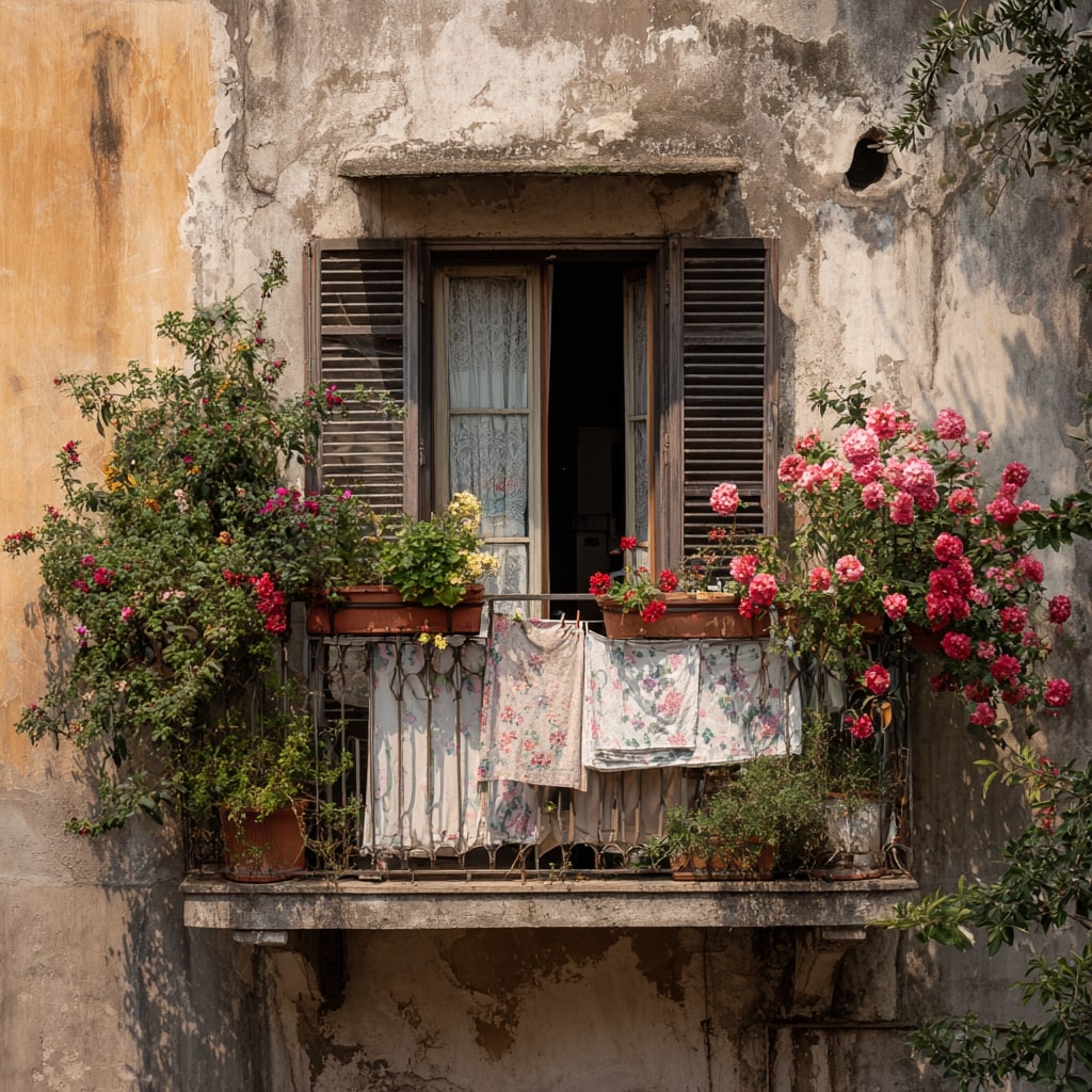 Balcony Roses Adding Life to Old Walls