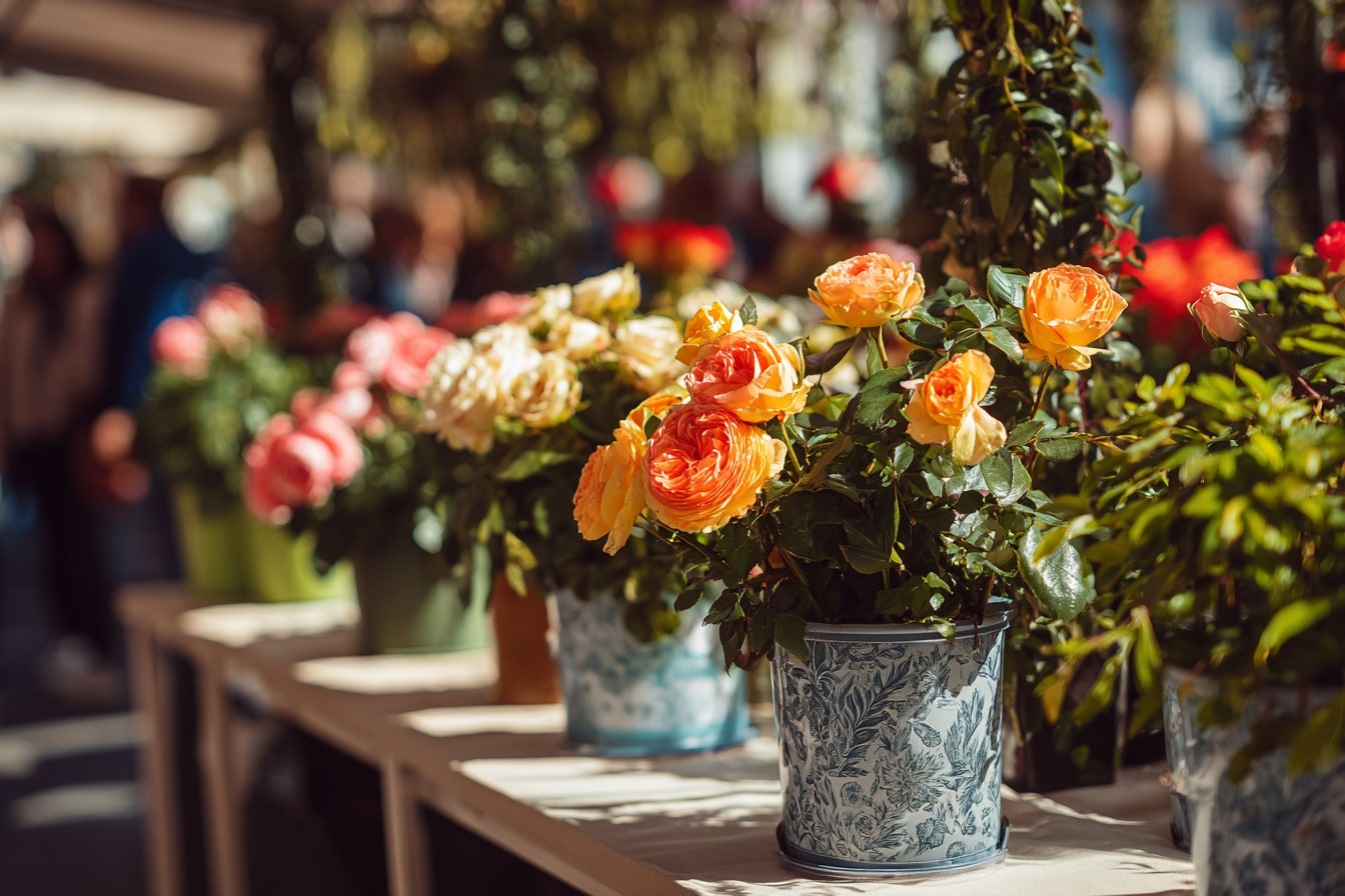 Potted Roses Bringing Color to Small Corners