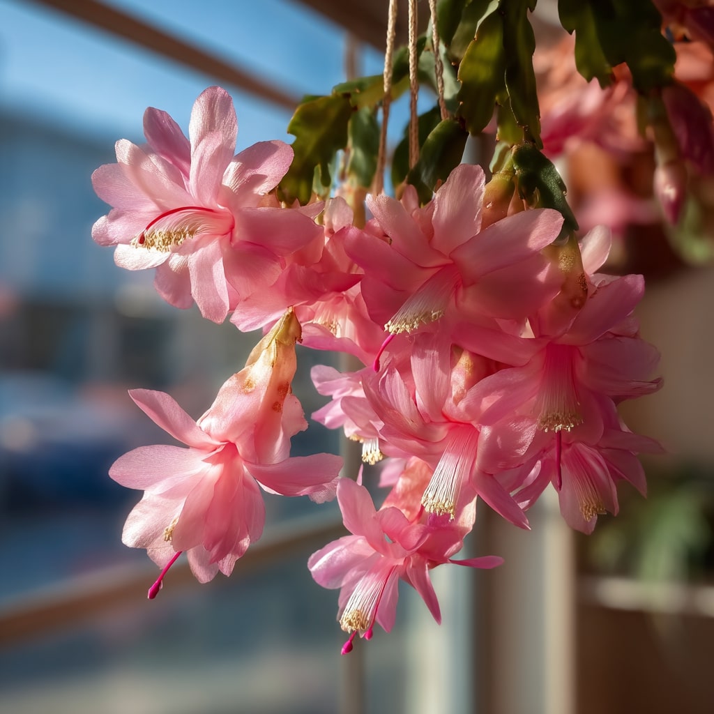 Soft Pink Blooms of Christmas Cactus