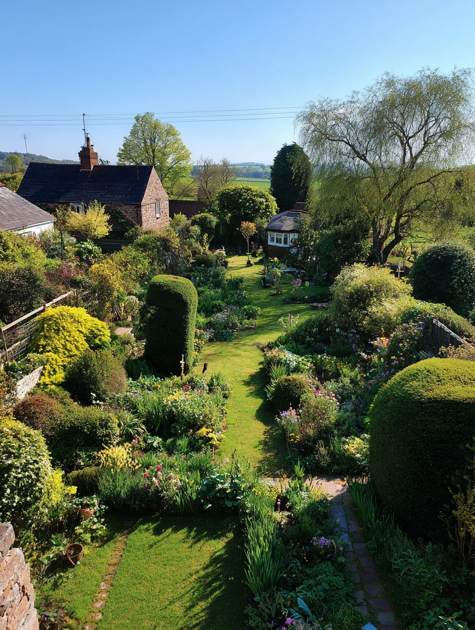 Cottage Garden Path with Flower-Filled Borders