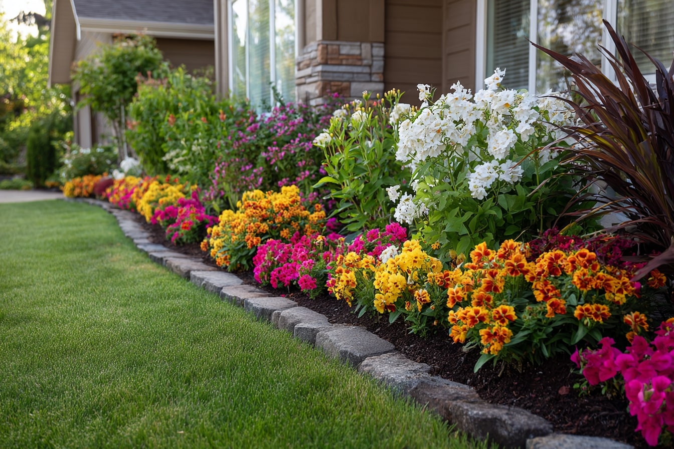 Bright Flower Bed Accenting a Home’s Front Yard