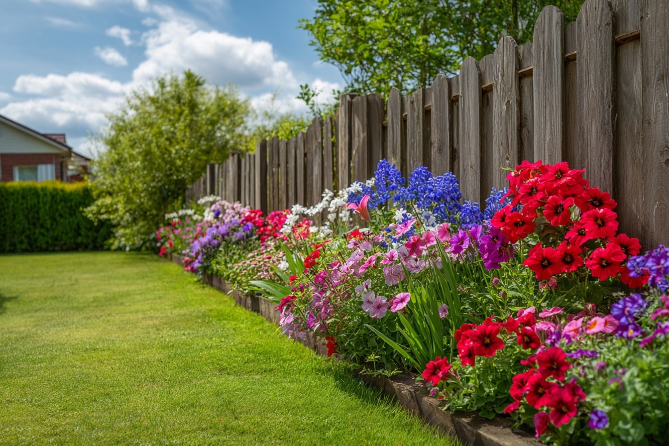 Colorful Fence-Line Flower Bed for Added Charm