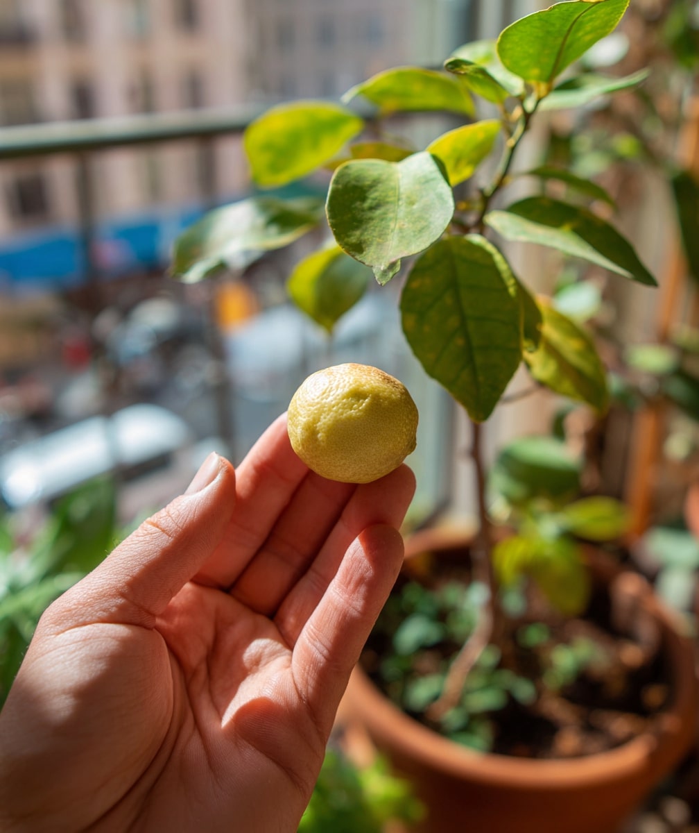 First Harvest from a Cup-Grown Lemon Plant