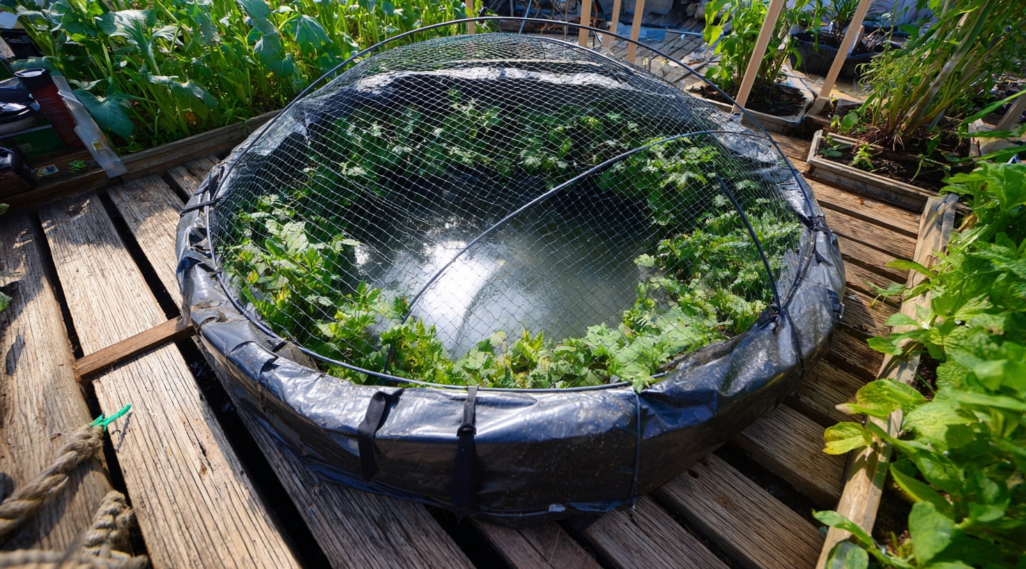 Laundry Basket as a Mini Pond Garden