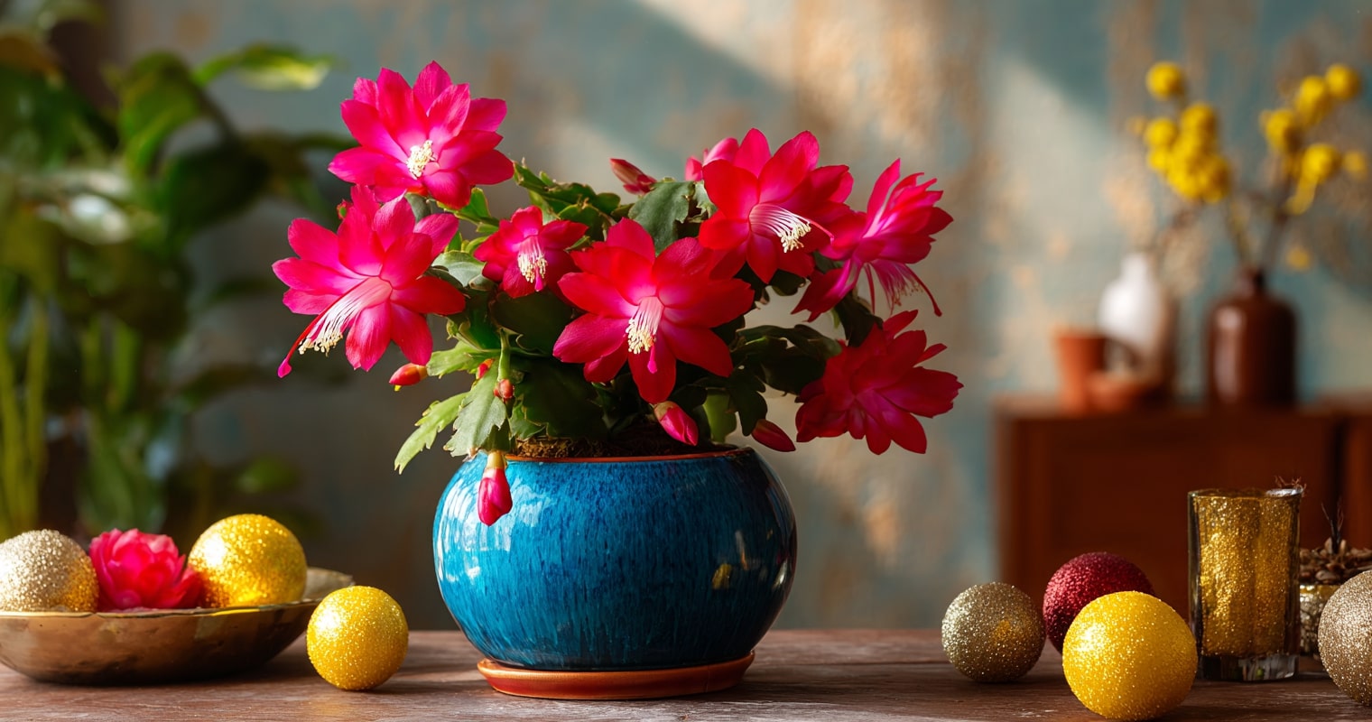 Red Christmas Cactus in Full Bloom